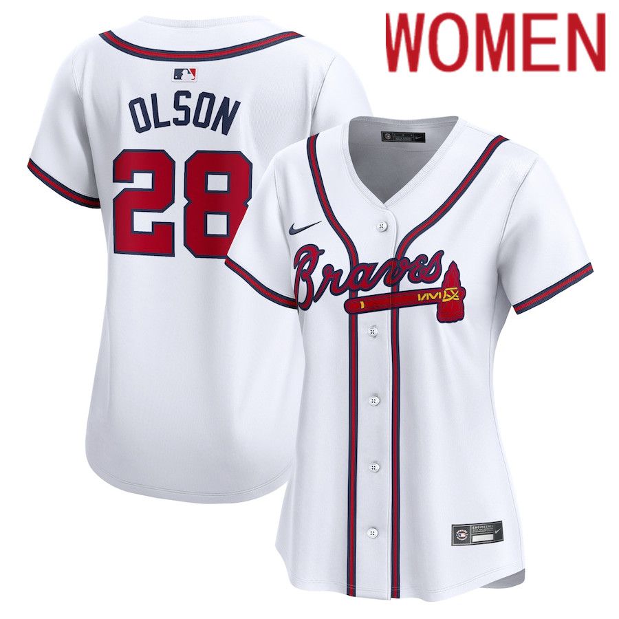 Women Atlanta Braves #28 Matt Olson Nike White Home Limited Player MLB Jersey